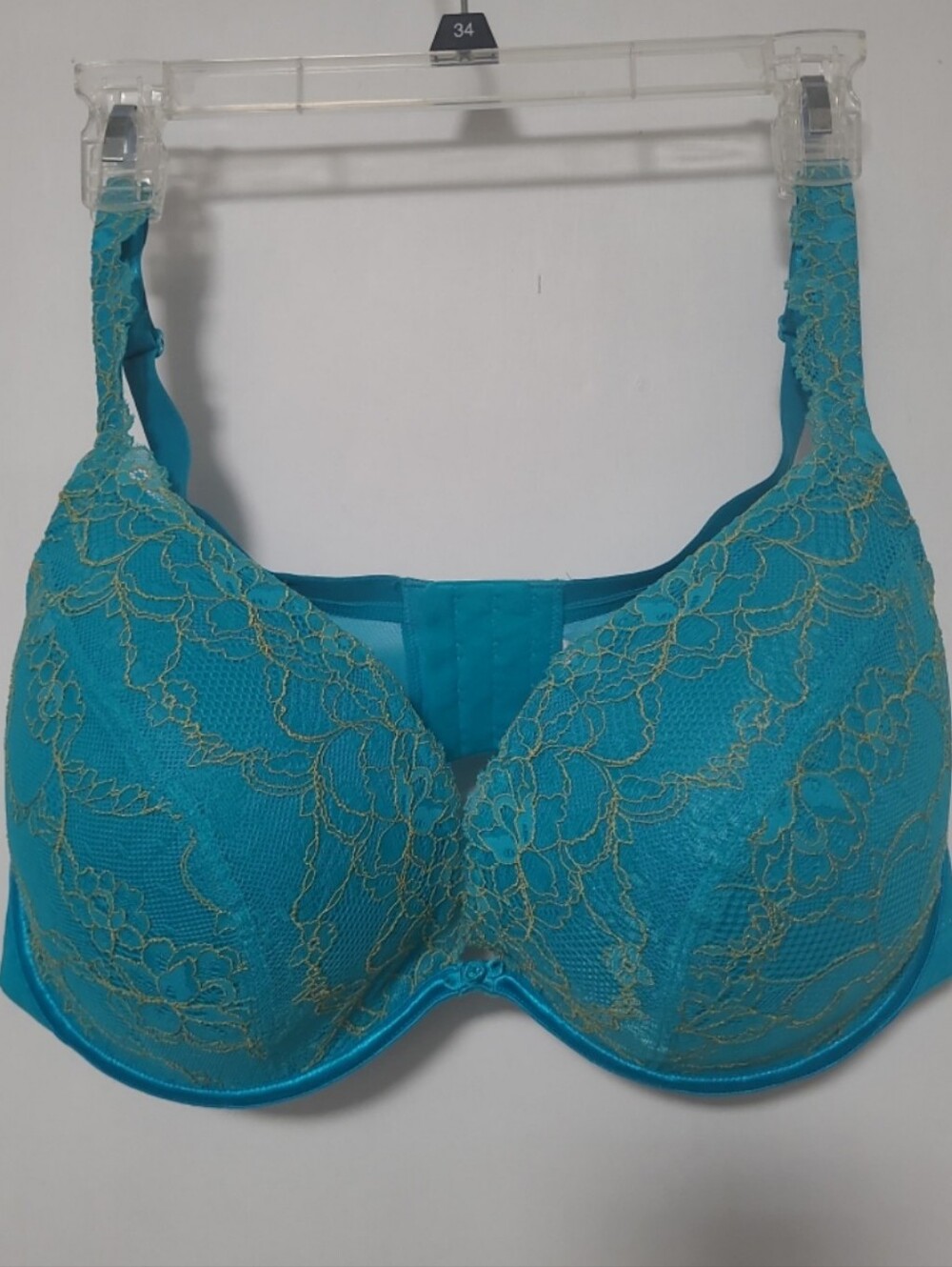 Cacique Turquoise Gold Lace Underwire Bra Lightly Padded 42DDD